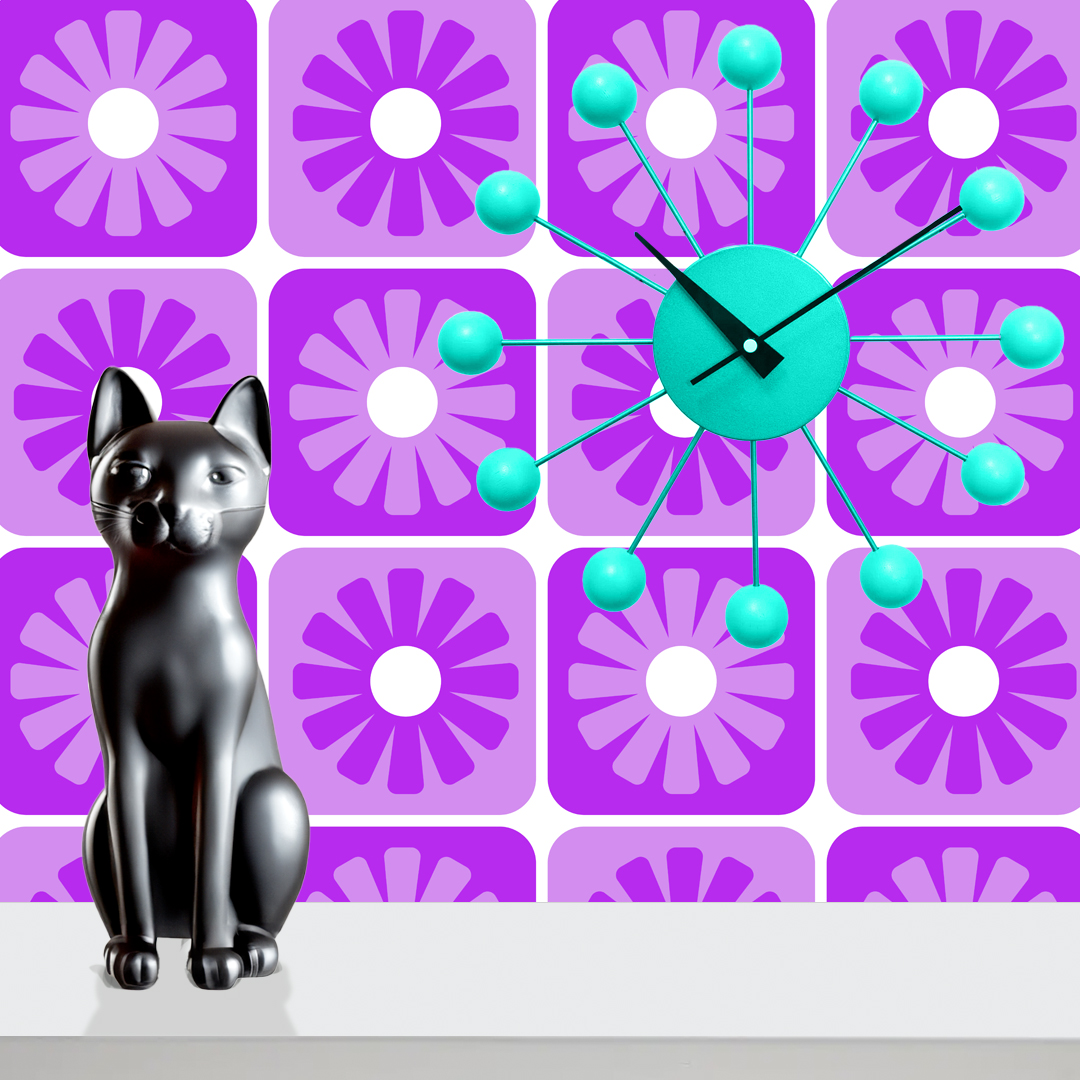 An abstract composition featuring irregular, rounded shapes in vibrant colors. The main colors include bright green, lime green, turquoise, and dark blue, all separated by white, jagged outlines. The shapes overlap and intersect dynamically, forming an energetic and playful pattern. The overall texture has a fabric-like appearance with subtle horizontal and vertical lines running through the colors.